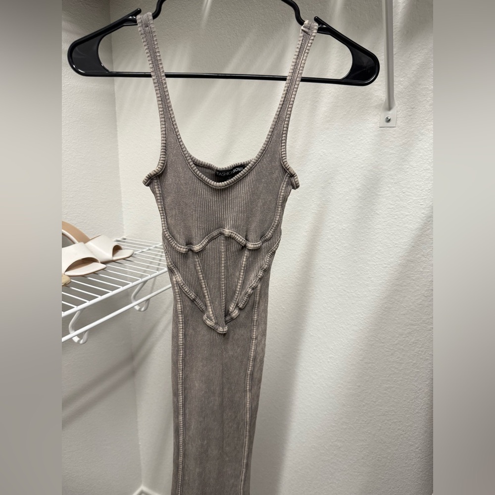 Fashion Nova Raylee Ribbed Midi Dress - Grey - Picture 2 of 4